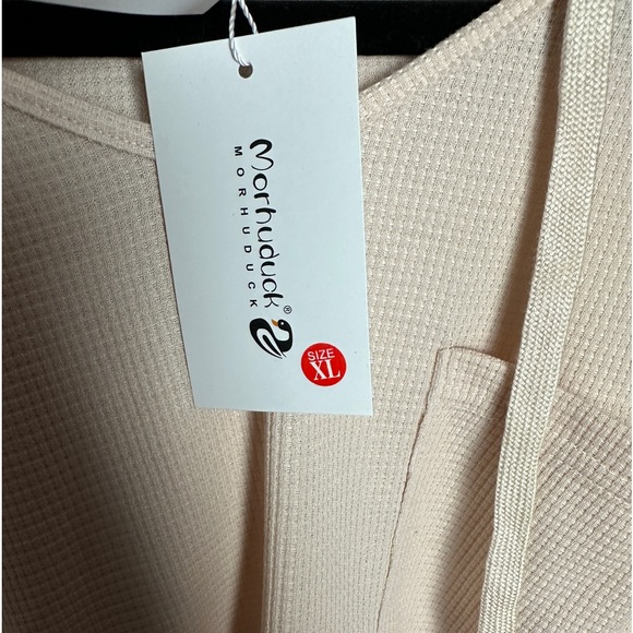 Morhuduck V Neck Hoodie Long Sleeve Sweatshirt Drawstring Apricot Women XL NWT - Picture 8 of 11